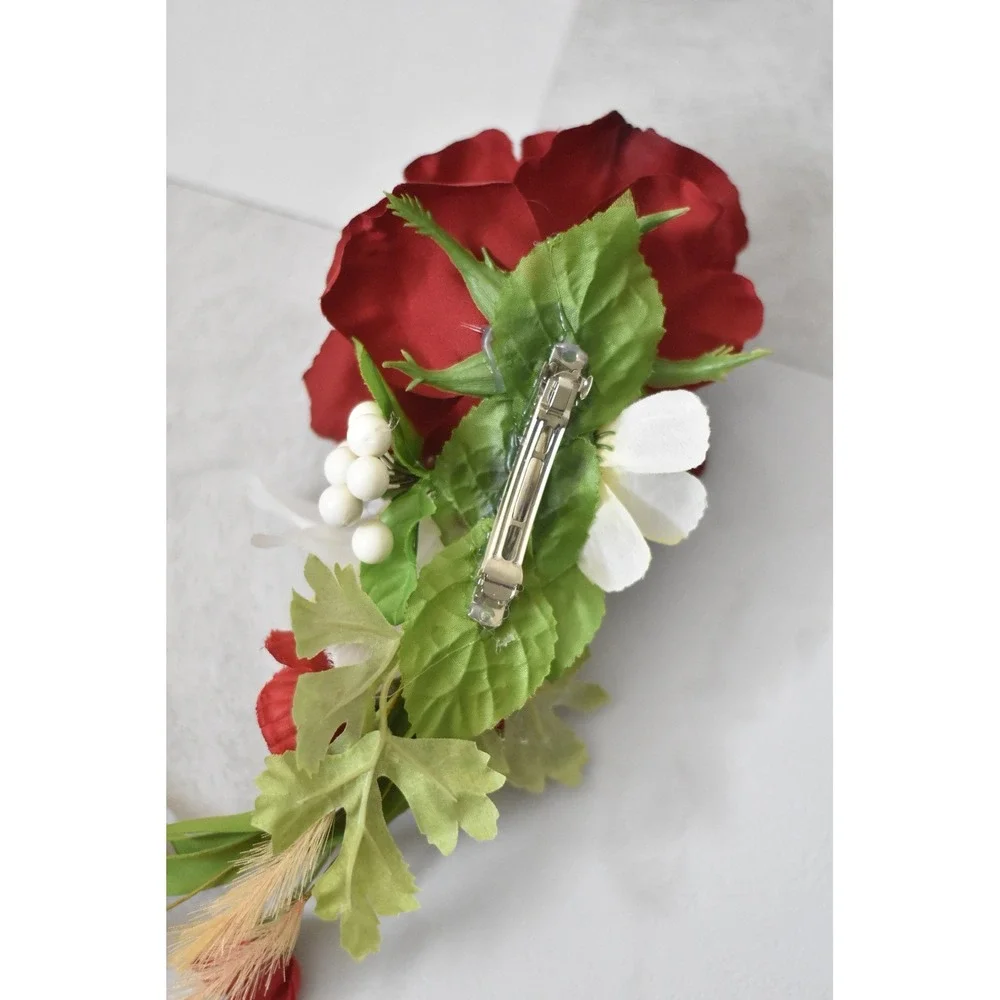 Handmade Floral Hair Clip Women OS Red Modern Rose Lily Cascading Alligator Clip
